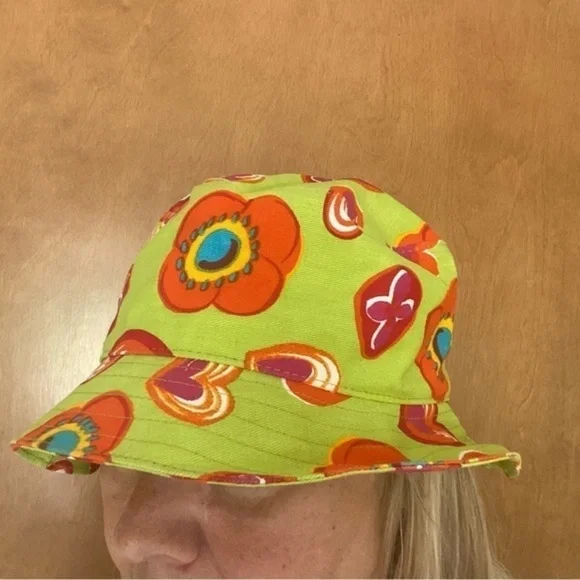 Nordstrom Lime Green Orange Pink Cotton Canvas Floral Print Bucket Hat - Picture 4 of 16